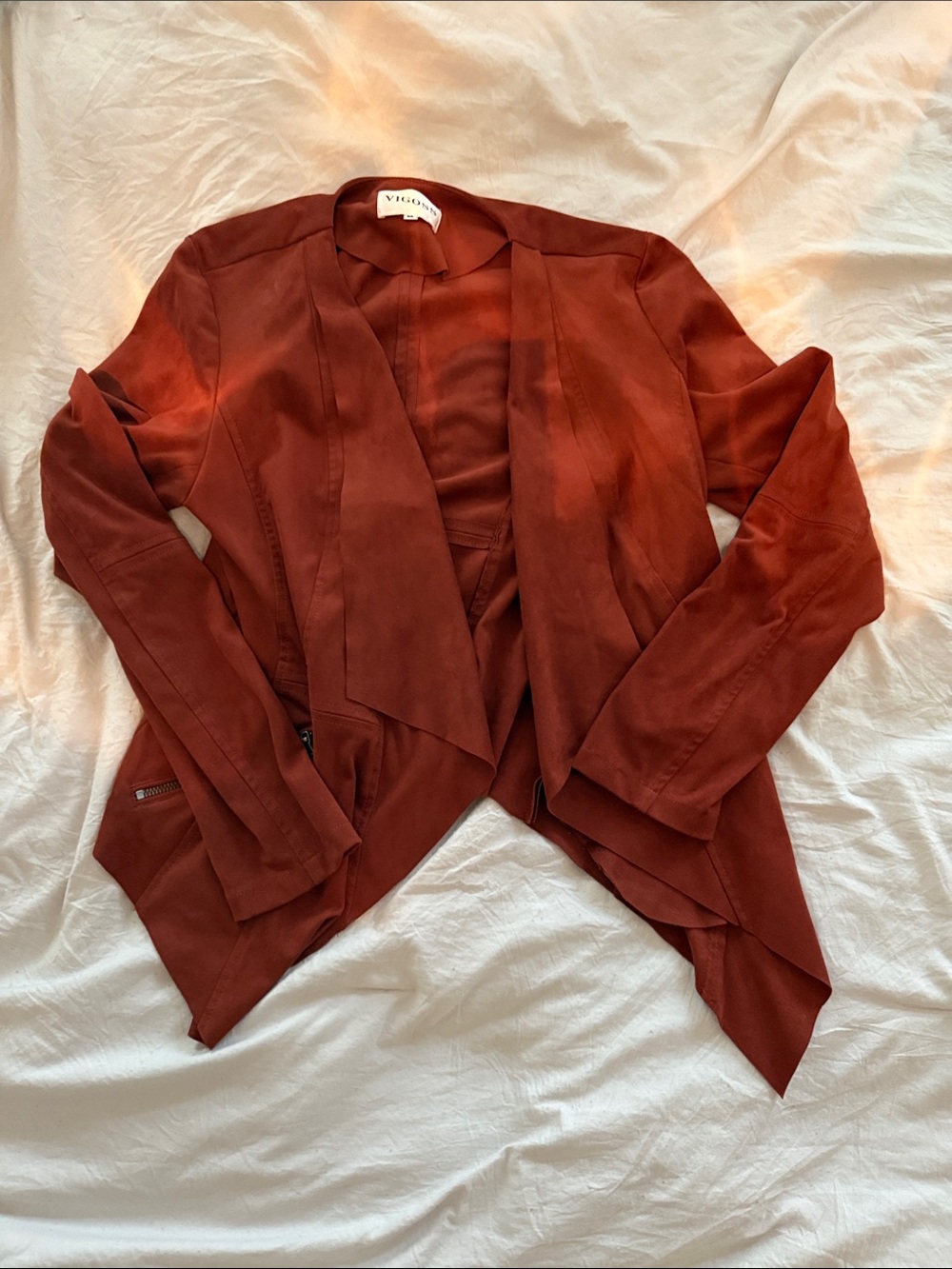 Vigoss Rust Drape-Front Suede Jacket